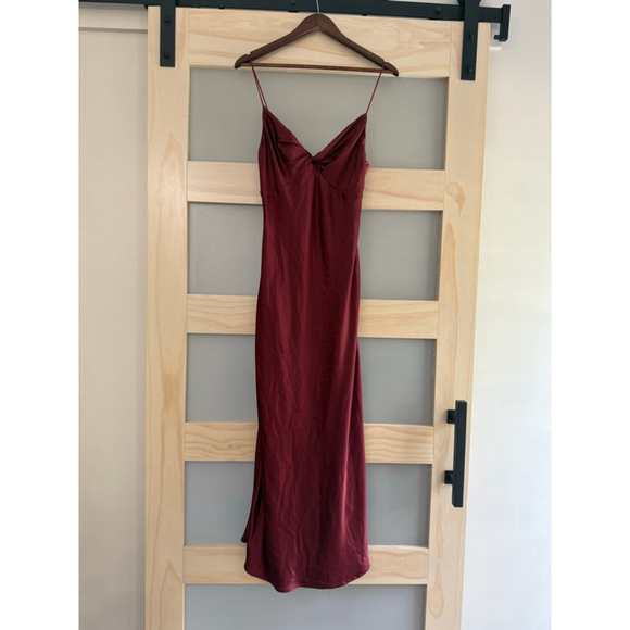Princess Polly Burgundy Satin Maxi Dress Size 6 | Spaghetti Strap Slip Gown NWOT - Picture 3 of 6